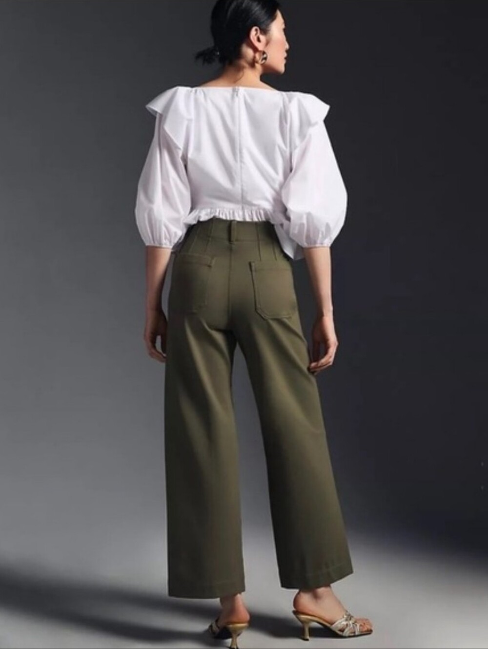 Anthropologie Maeve Colette Wide Leg Cropped Pants Olive Green Size 16 - Picture 2 of 14